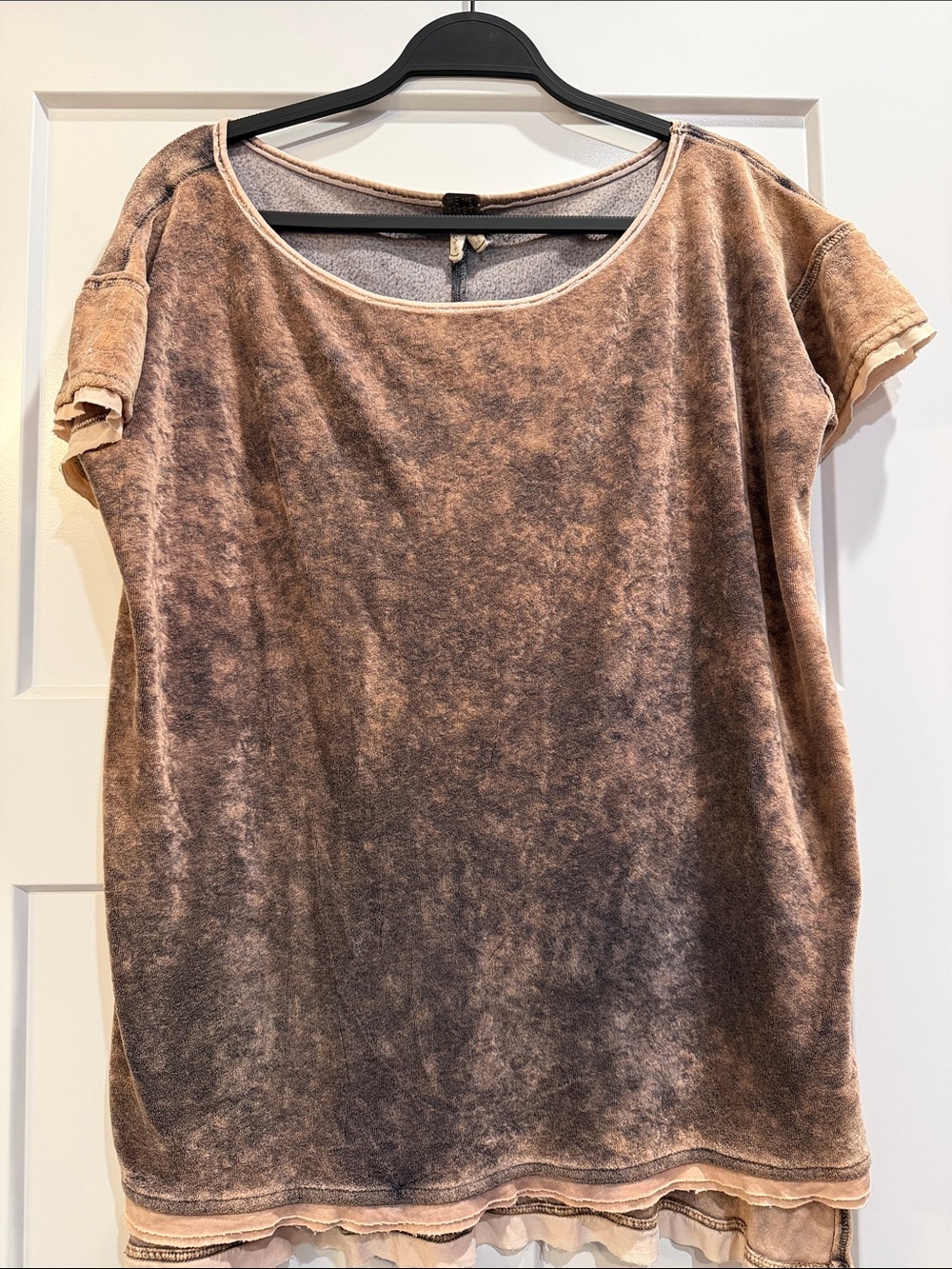 We The Free Washed Brown Short Sleeve Tee Blouse Oversized Small
